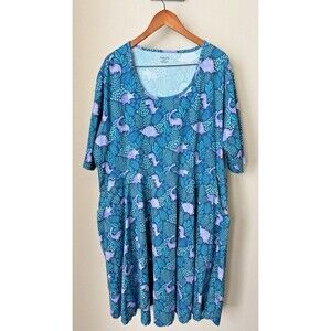 Svaha USA Women's Size 5XL Teal Blue Tropical Dinosaur Twirl Dress